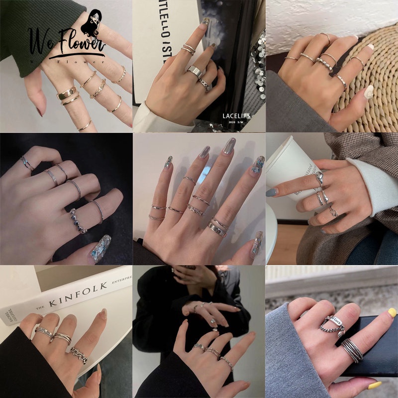We Flower Stylish Silver Boho Stacking Rings Set for Women Girls Cool ...