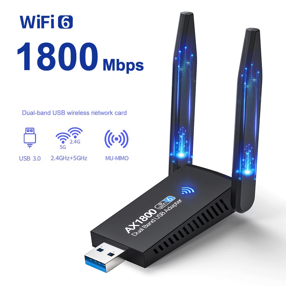 1800M USB WIFI 6 Adapter Dual Antenna 1300M Network Card AX1800 Dual