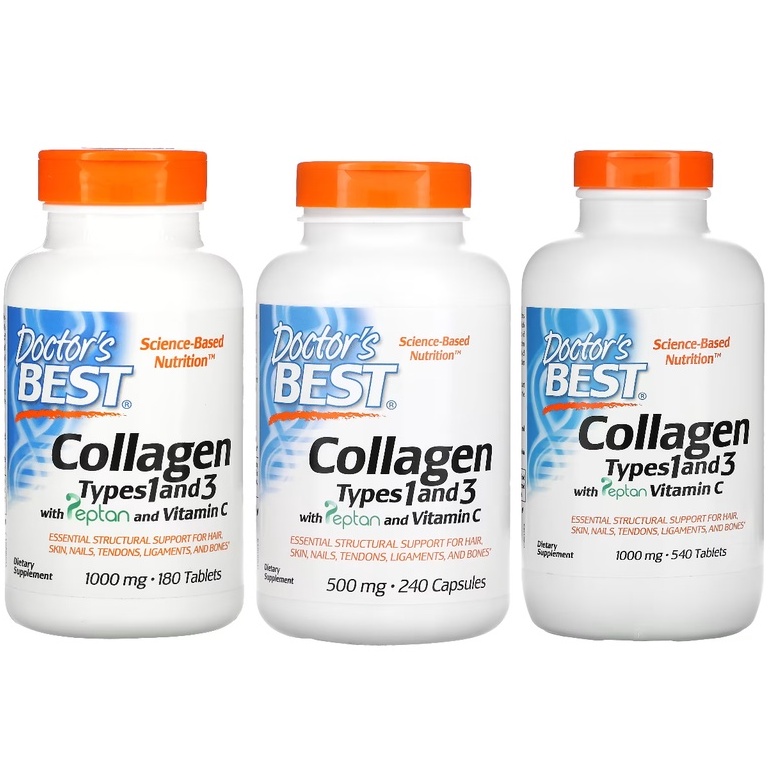 Doctor's Best Collagen Types 1 and 3 with Peptan and Vitamin C 500 or