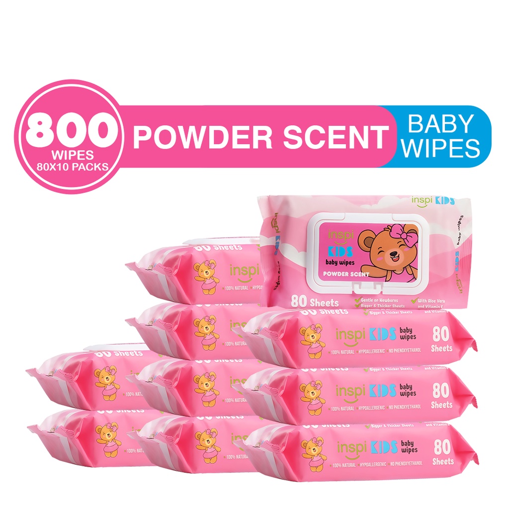 INSPI Babies wipes Powder Scent 800 Tender sheets 10 Packs Wet Wipes