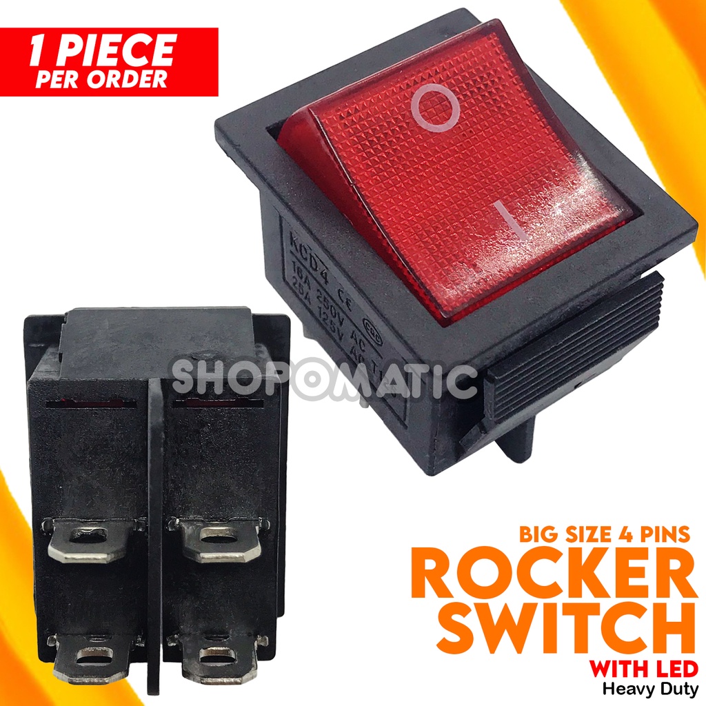Rocker Switch Red 4 pins KCD4 15A 250V AC | Shopee Philippines