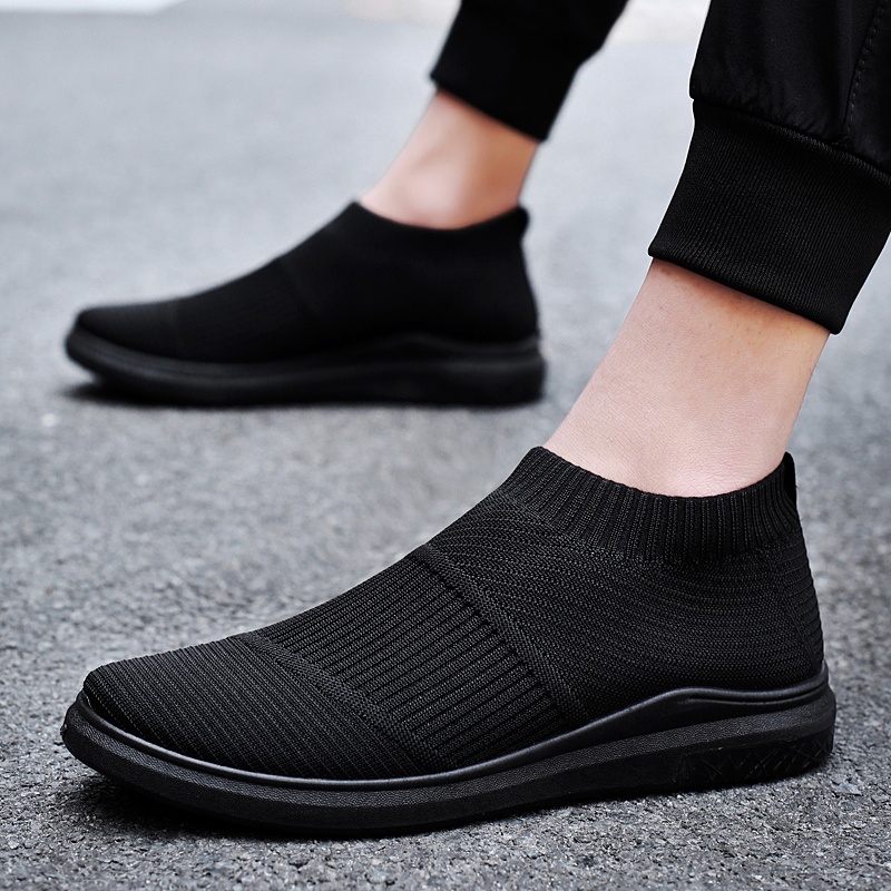 Men s Woven Mesh Shoes Breathable Lightweight Sneakers Without Laces Slip on Shoes Rubber Sole Non Slip Plus Size Casual Shoes Simple Solid Color