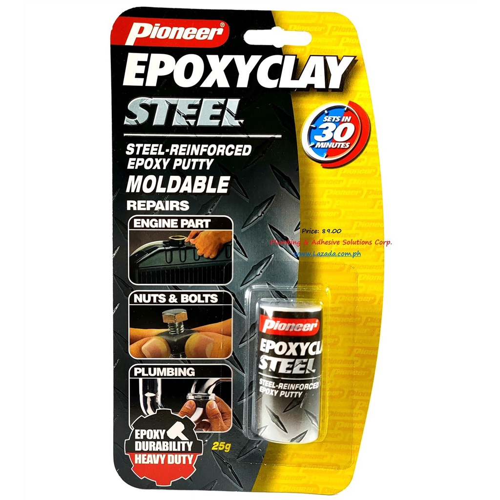 Pioneer Epoxy Clay STEEL 25grams SHORT Steel Epoxy Steel Adhesive