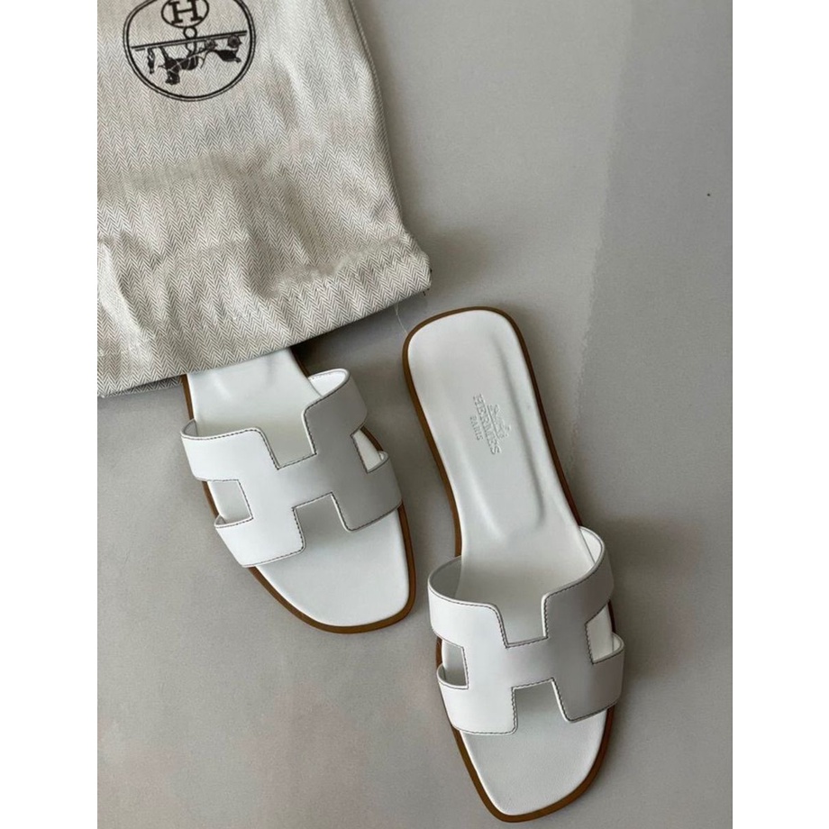 White Hermes Inspired Flat Slippers Shopee Philippines