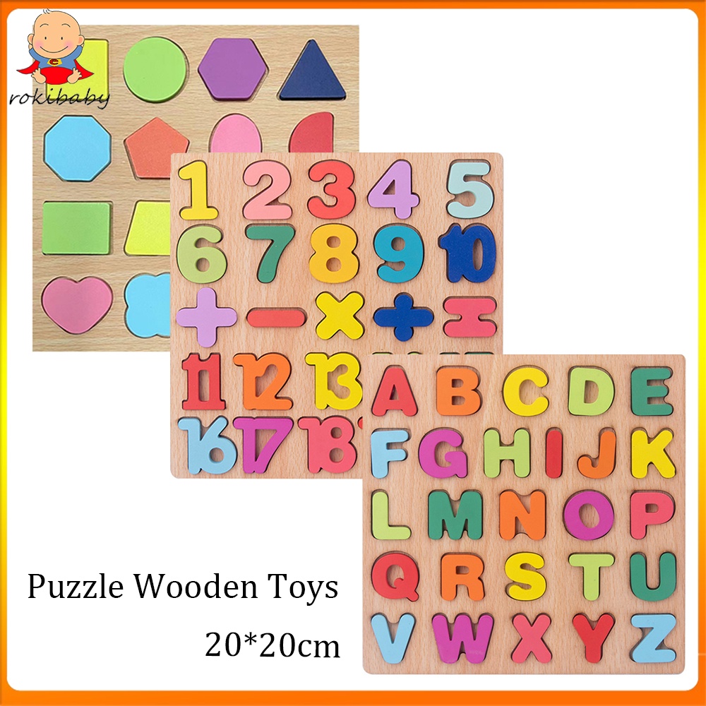 Rokibaby educational toys for kids with alphabet number shape wooden ...