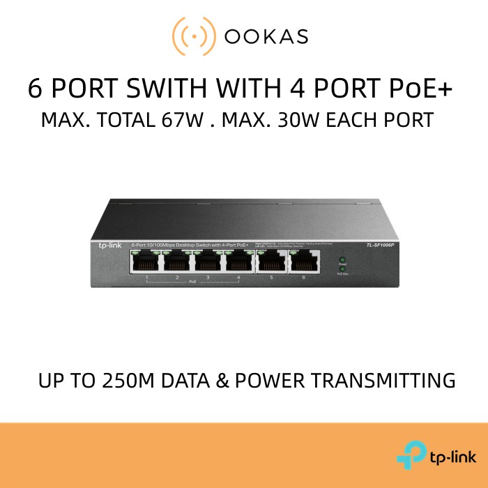 TP-Link TL-SF1006P 250M Distance 6-Port Switch (4 Port PoE+) Network ...