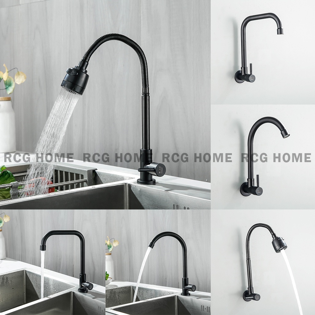 RCG SUS304 Stainless Steel Black Kitchen Faucet Wall Counter Type 304 ...