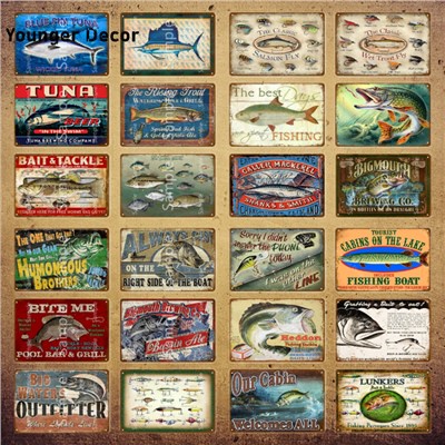 Fish Metal Tin Signs Retro Poster Fishing Boat Door Plates Outdoor ...
