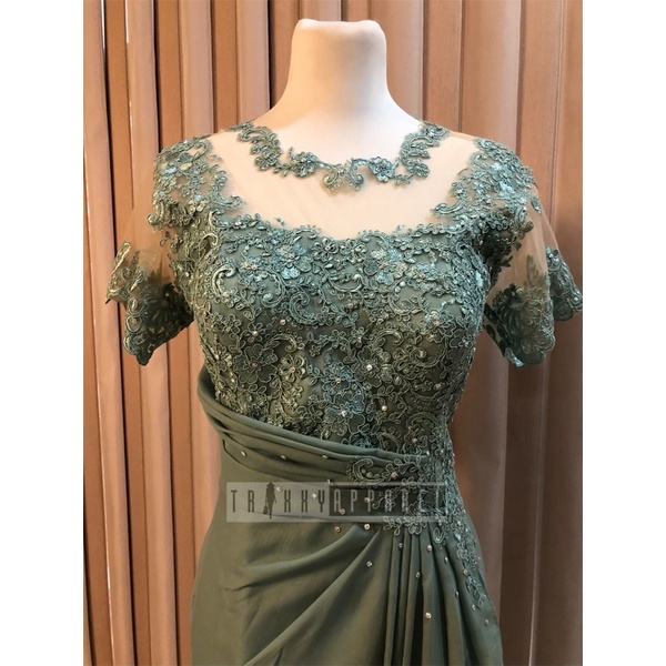 sage green dress for principal sponsor / Mother Dress wedding fashion sage green gown for ninang