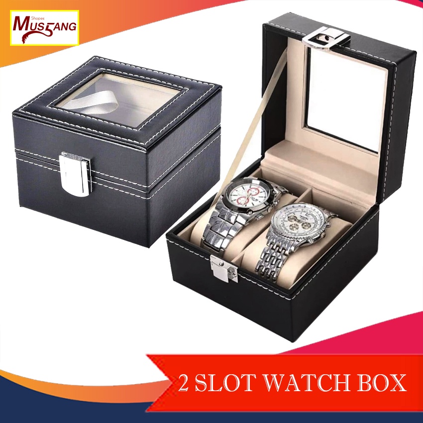 2 Slot Travel Leather Watch Box With Custom Watch Case With Display