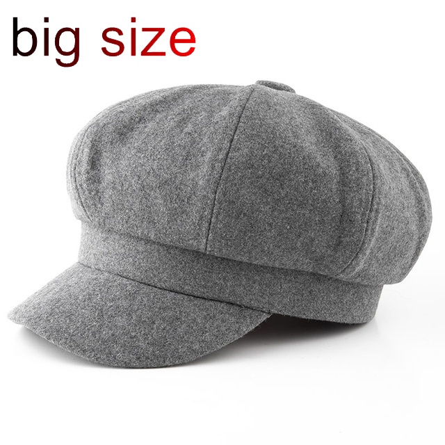 Woolen Solid Octagonal Hat big size Autumn Winter Newsboy Caps Men ...