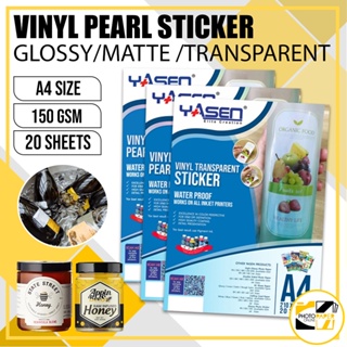 Yasen Transparent Vinyl Sticker Paper Waterproof A4 Size (20 Sheets)