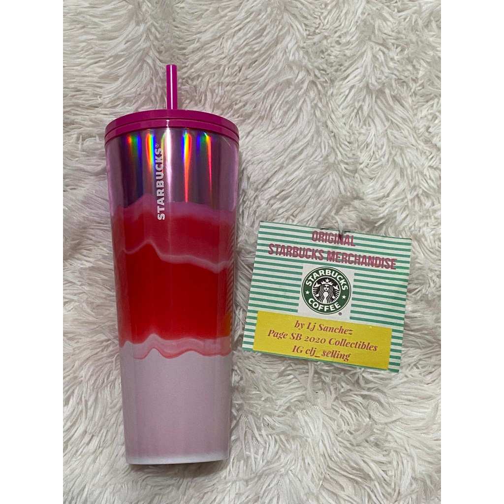 Starbucks 24oz Cold Cup PINK Color Wave Tumbler