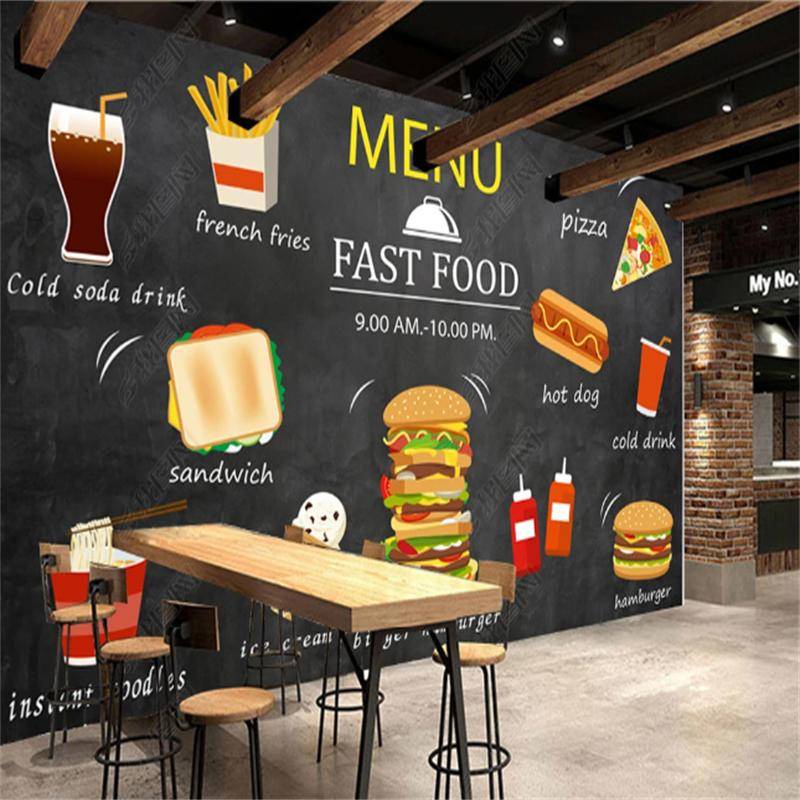 Custom 3d Wallpaper Mural European and American Hand-painted Burger ...