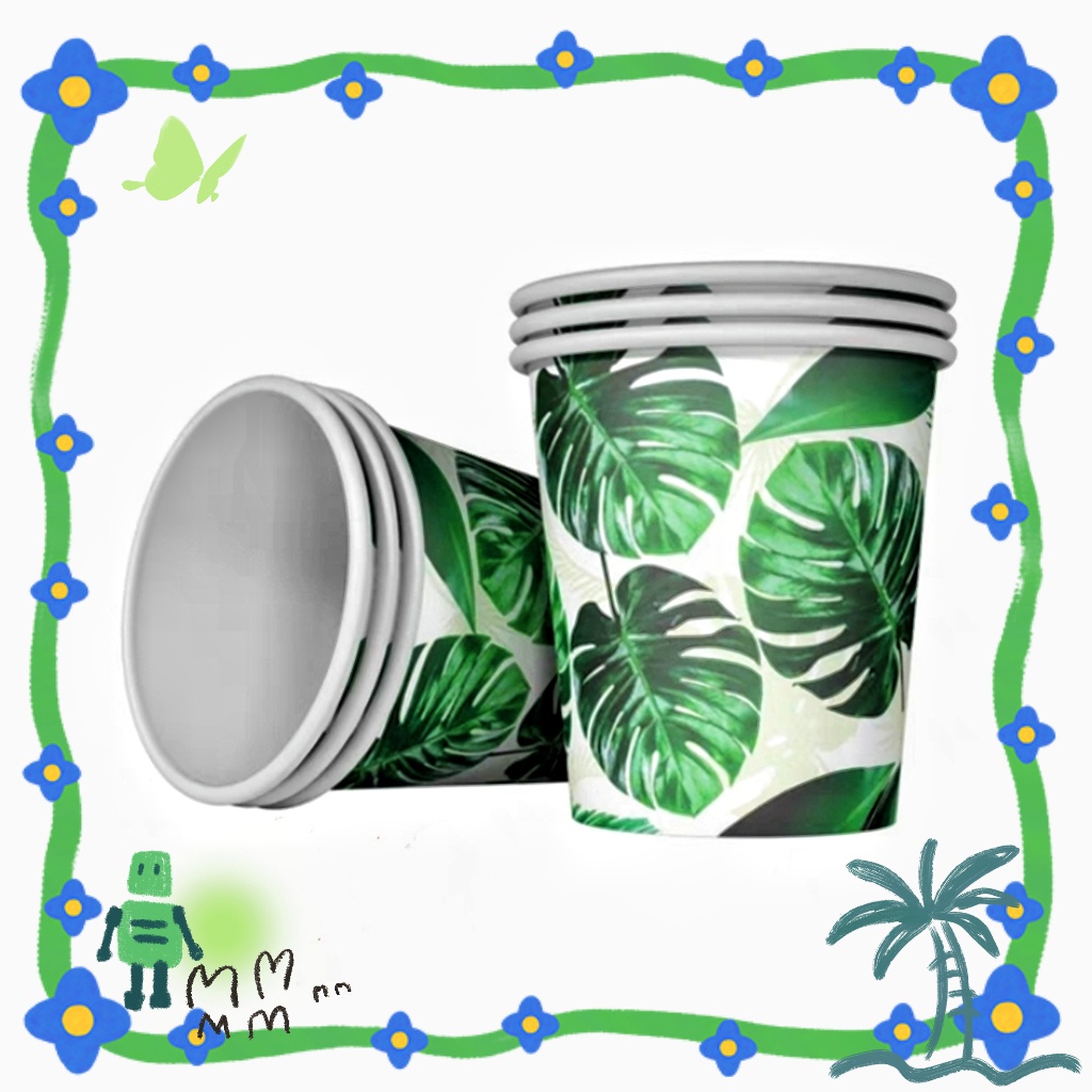 10 Pcs/pack Tropical Green leaf disposable cutlery Eco-friendly paper ...