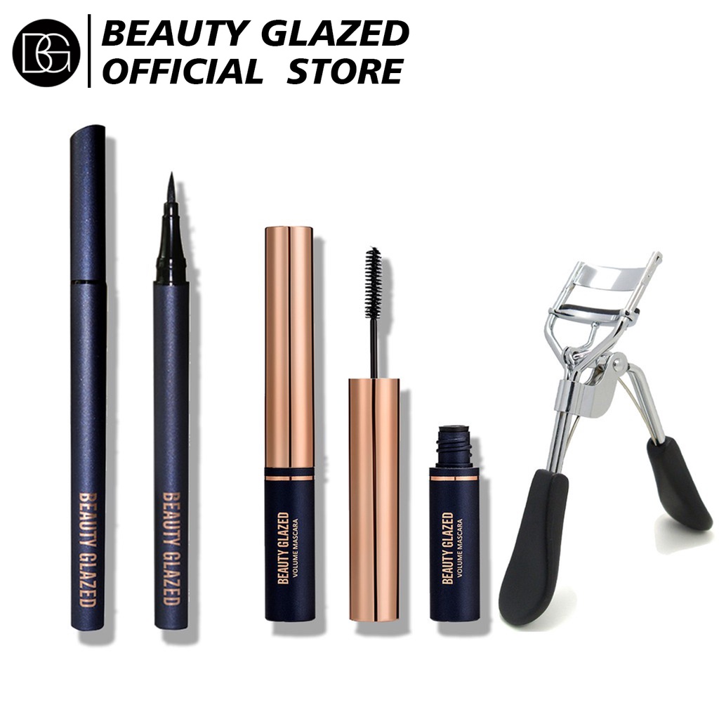 BEAUTY GLAZED Eye Makeup 3pcs/Set Mascara +Eyeliner +Eyelash Curler