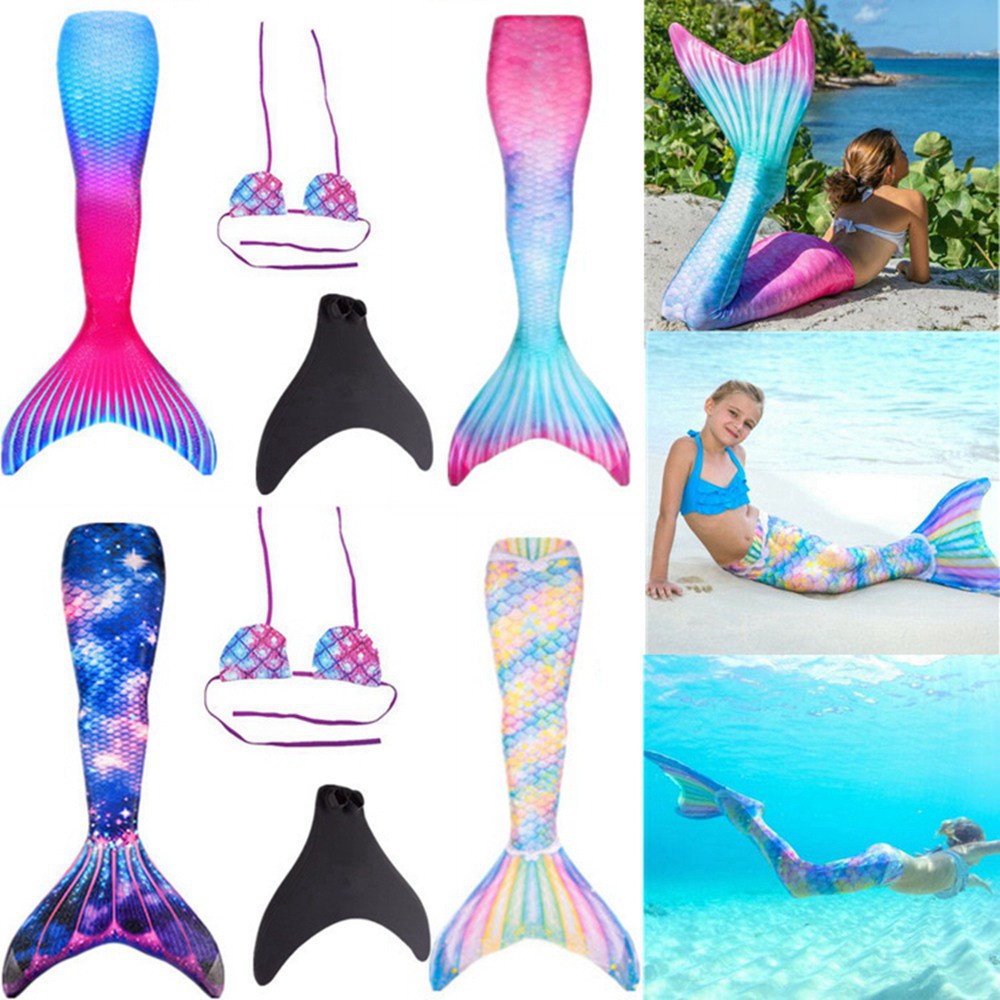 Girl Mermaid Tail With Monofin Mermaid Costume Princess Dress Swimsuit ...