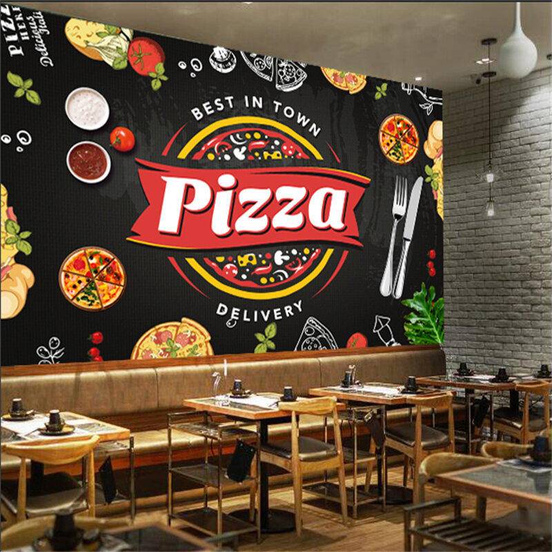 murals pizza self wall custom wallpaper restaurant modern size adhesive ...