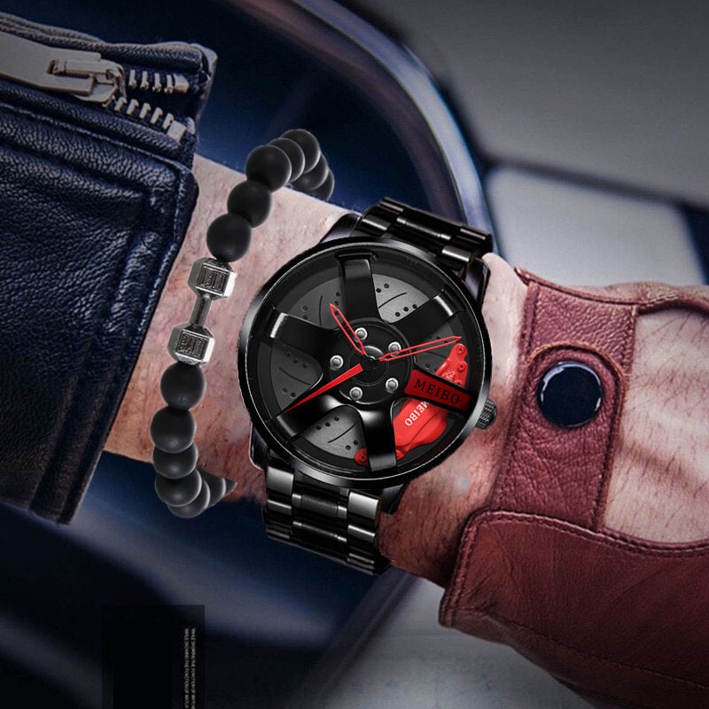 Top Brand Men'S Quartz Watch Beads Bracelet Set Sports Wrist Strap