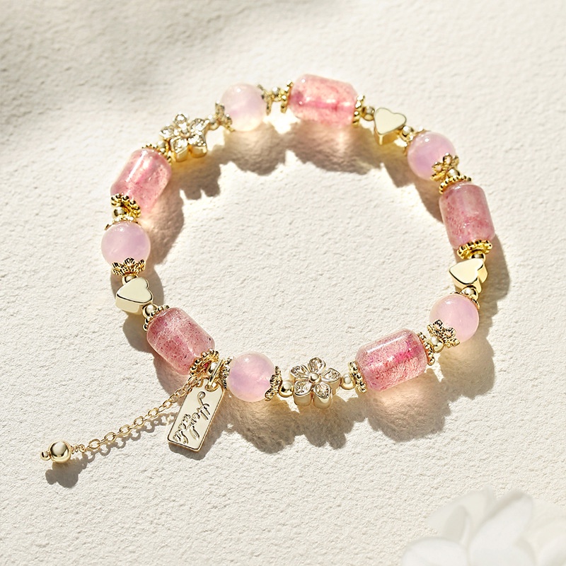 Natural Strawberry Crystal Bracelet Peach Blossom Pink Three ...