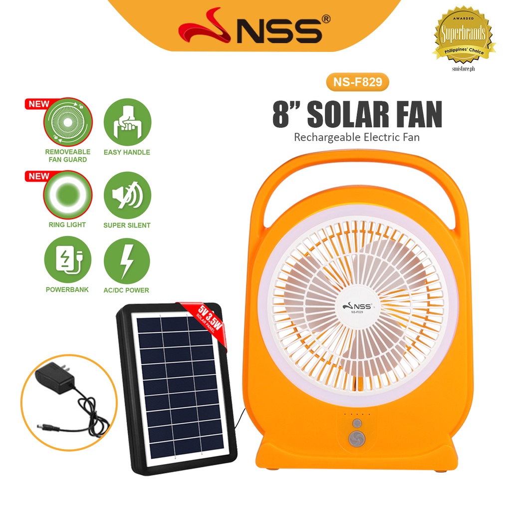 Nss Solar Electric Fan With Panel Solar Fan Rechargeable Solar Powered Fan With Led Light