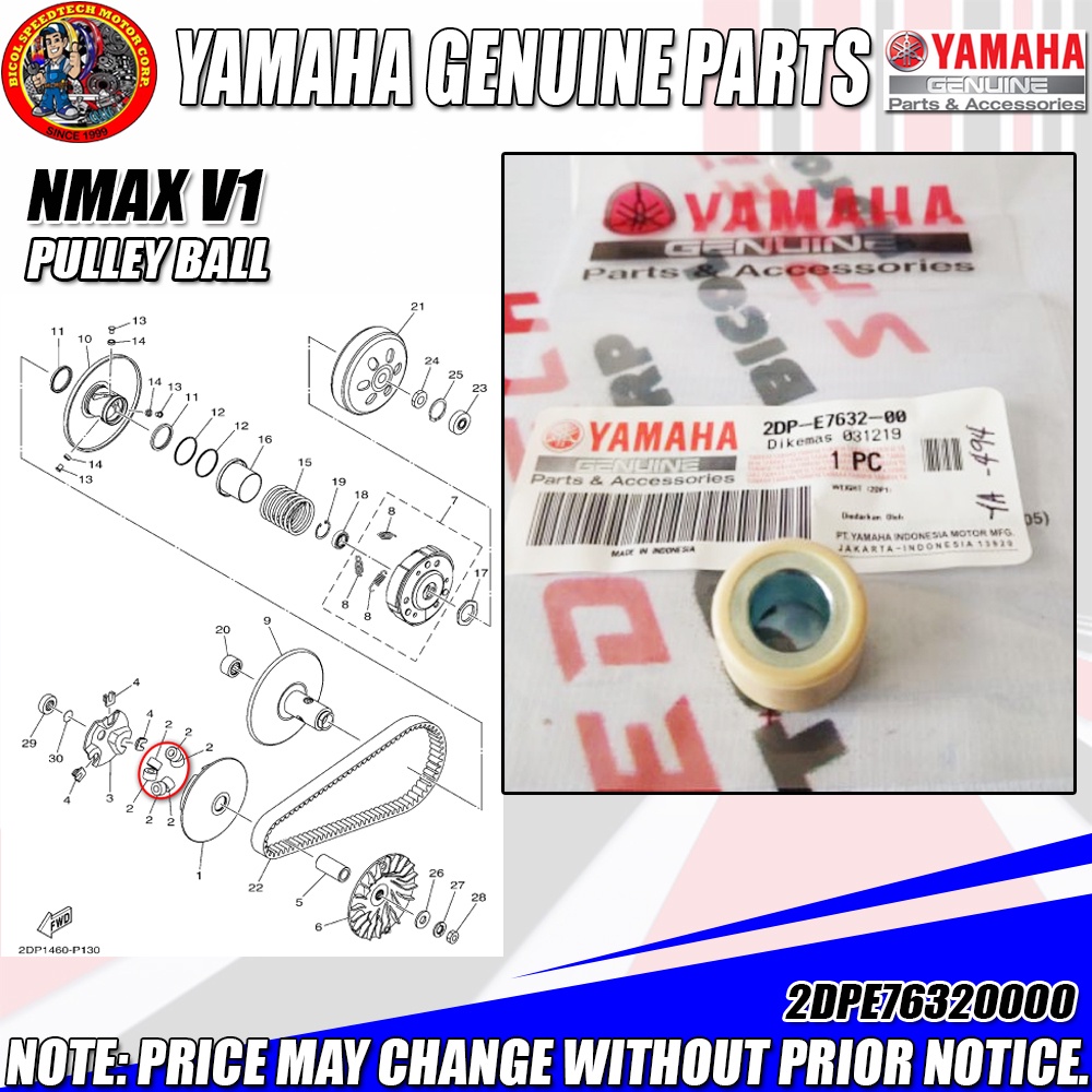 NMAX V1 PULLEY BALL (YGP) (GENUINE: 2DP-E7632-00/ 2DP-E7632-01 ...