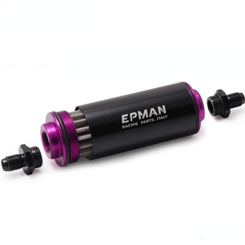 Black Racing Ready Inline Aluminum Fuel Filter AN6 with 100 Micron ...