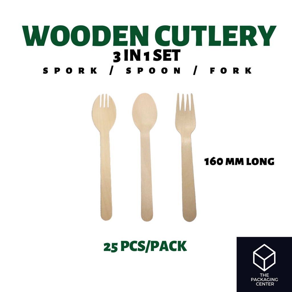 Disposable Wooden Cutleries ( Spoon / Fork / Spork / Set ) Natural Eco ...