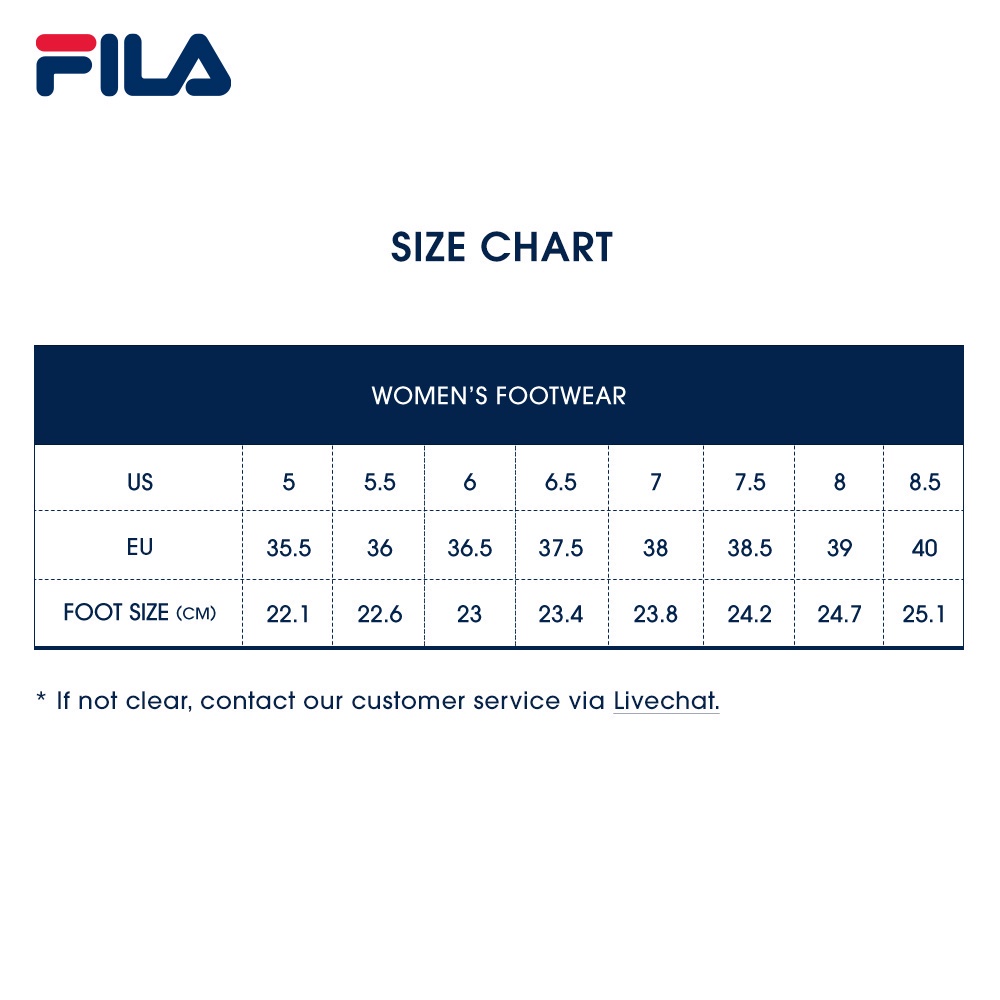 Fila women's size clearance chart shoes