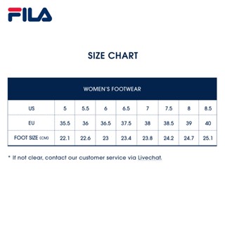 Fila shoes deals size chart women's