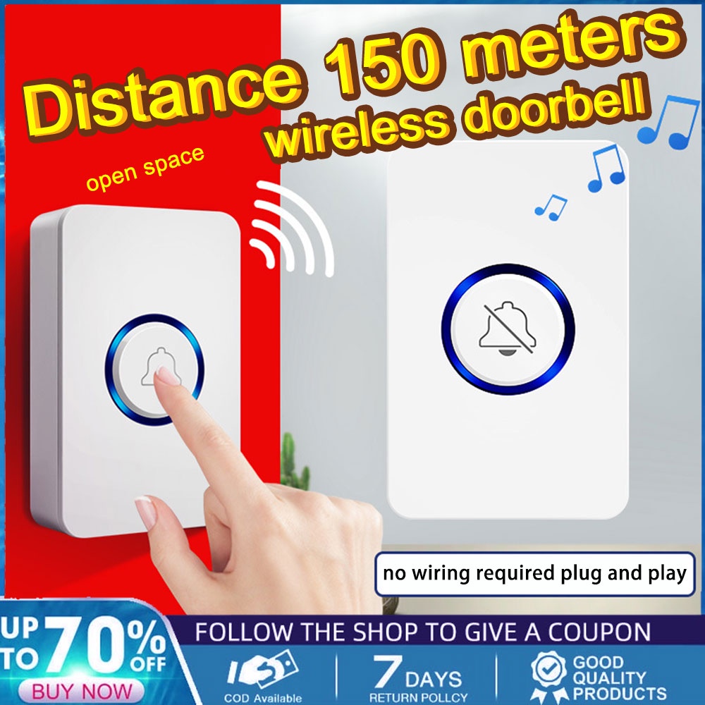 Wireless Doorbell Intelligent LED Door Bells 61 Songs Chime Ring