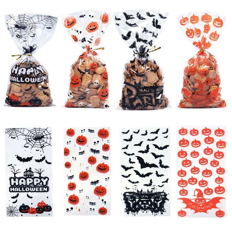 50pcs Halloween Plastic Candy Bags Loot Bag Candy Plastic Bag Goodie