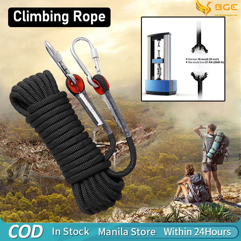 Static Utility Rope Safety Rope Climbing Rappelling Rescue Escape 10/20m with Carabiners