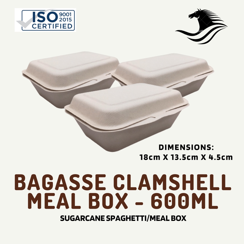 Sugarcane Clamshell Spaghetti Box 600ml / Bagasse Meal Box Natural ...