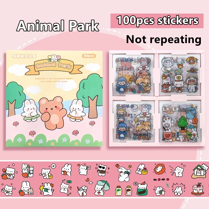 100pcs hand account stickers cute cartoon PET waterproof hand account ...