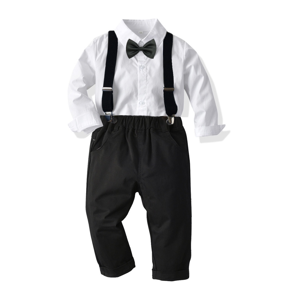 Baby Boss Outfit for Boy Long Sleeve White Shirt Bow Black Pants