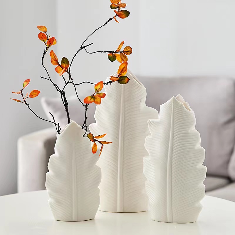 Insdecor Nordic Vase Leaf Shape Flower Ceramic Pot Balcony Office