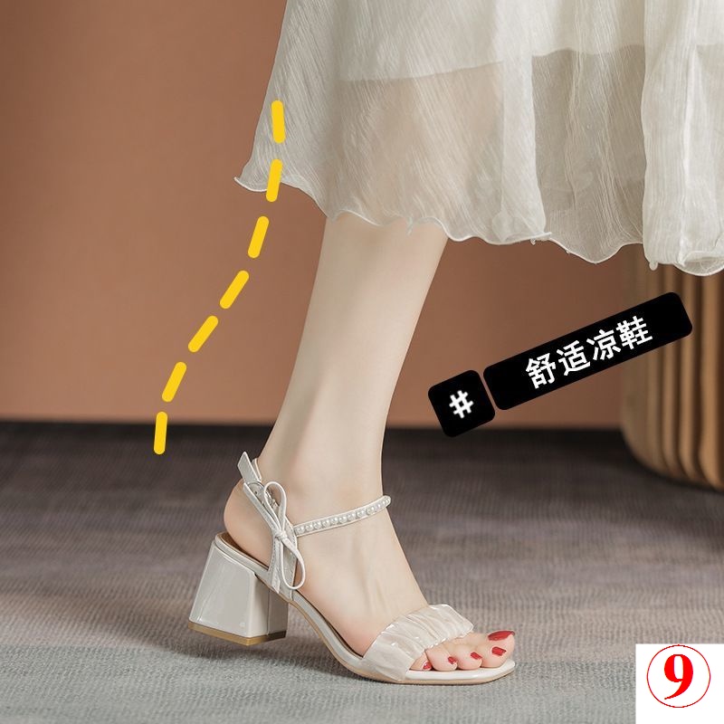 Classy Bow High Heel Sandals Women 2022 Summer New Style Fairy Buckle Strap Thick Heels Shopee Philippines