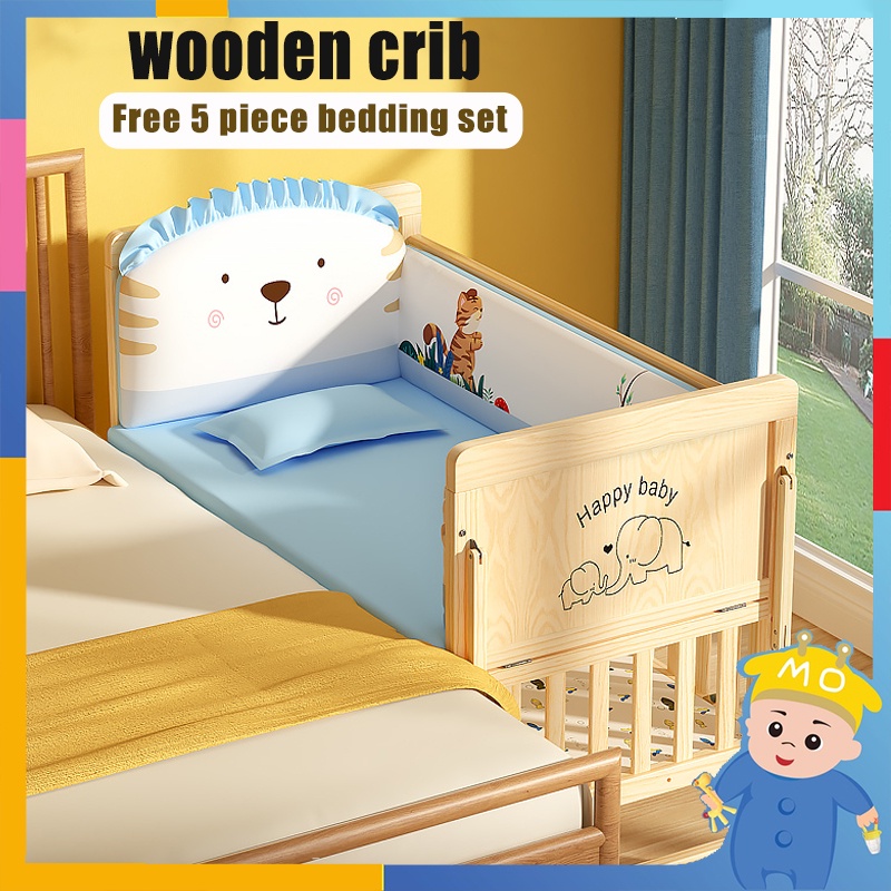 Large Solid Wooden Crib Free FivePiece Mattress Set Mosquito Net 160CM