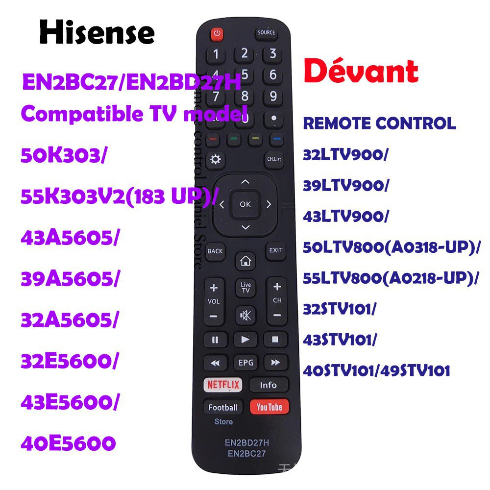 Devant Hisense Dévant remote for EN2BC27 EN2H27 EN2H27HS EN2BD27H smart ...
