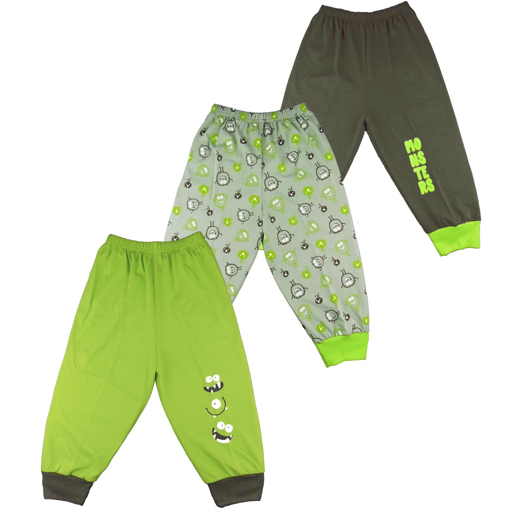 Teeter Totter 3piece Boy 2 to 5 year olds Cotton Pajama Pants with Leg Band (Monsters) 3in1 set