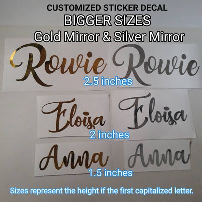 Customized Name Sticker BIGGER SIZES Gold Mirror or Silver Mirror ...
