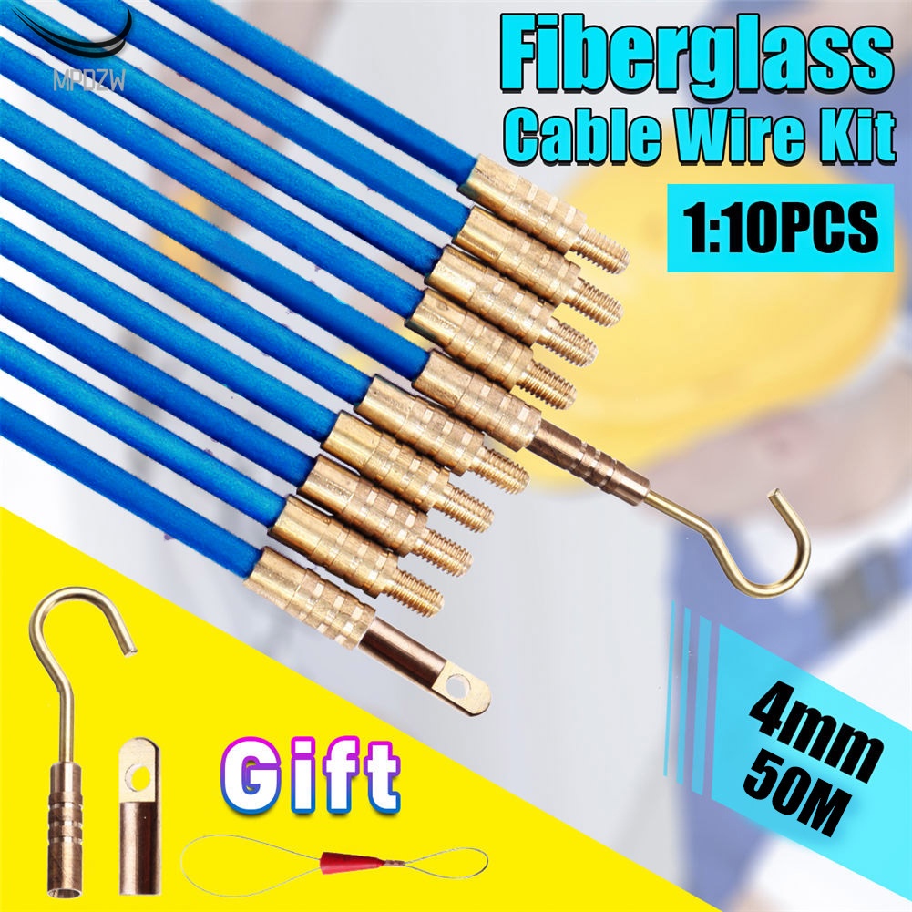 10pcs Fiberglass Wire Cable Electrical Push Puller Rodder Fish Tape Kit ...