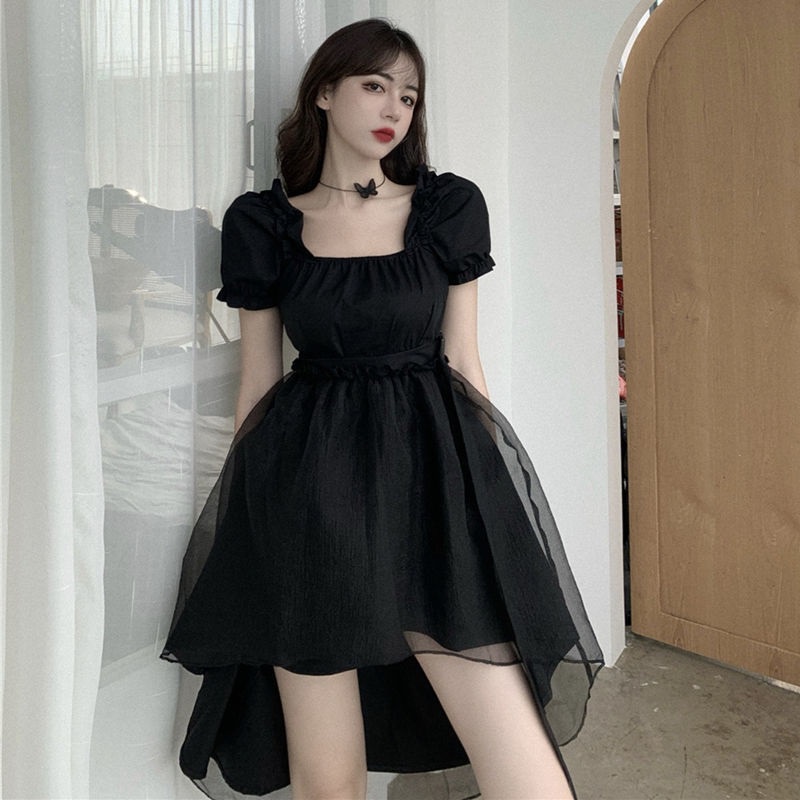 Black short front outlet long back dress