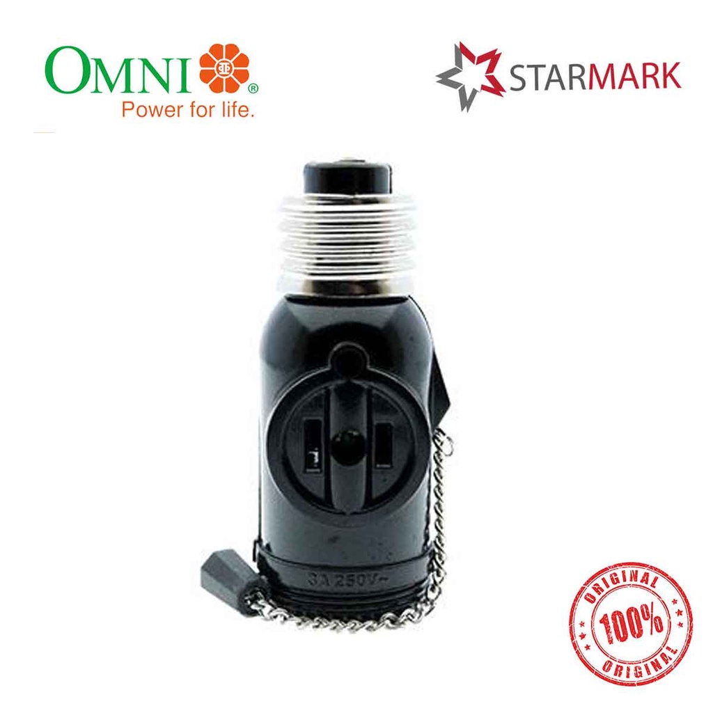 Omni Chain Pull Socket with 2 Flat Pin Outlets 3A 250V E27 712 Pins