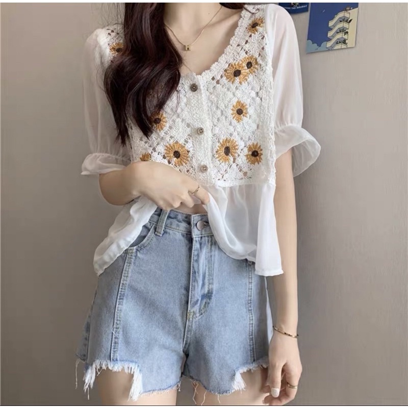 RRX Mesh Sunflower Top #1968-1 | Shopee Philippines