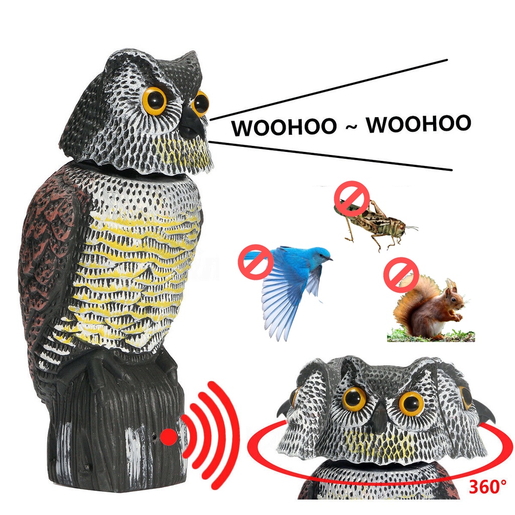 Fake Horned Owl Statues Bird Scarecrow Decoy Deterrents Nature Enemy Pest Repellent Garden Yard