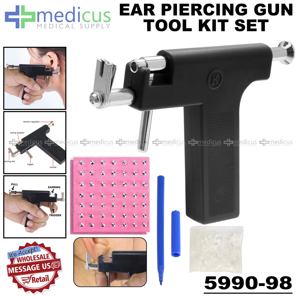 Medicus 5990-98 Ear Piercing Tool Kit Set Earring Gun 98pcs Ear Nose ...