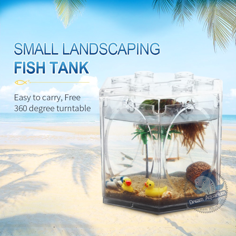 Rotatable Fish Tank Betta Aquarium Fish Mini Fish Tank Lego Block Guppy