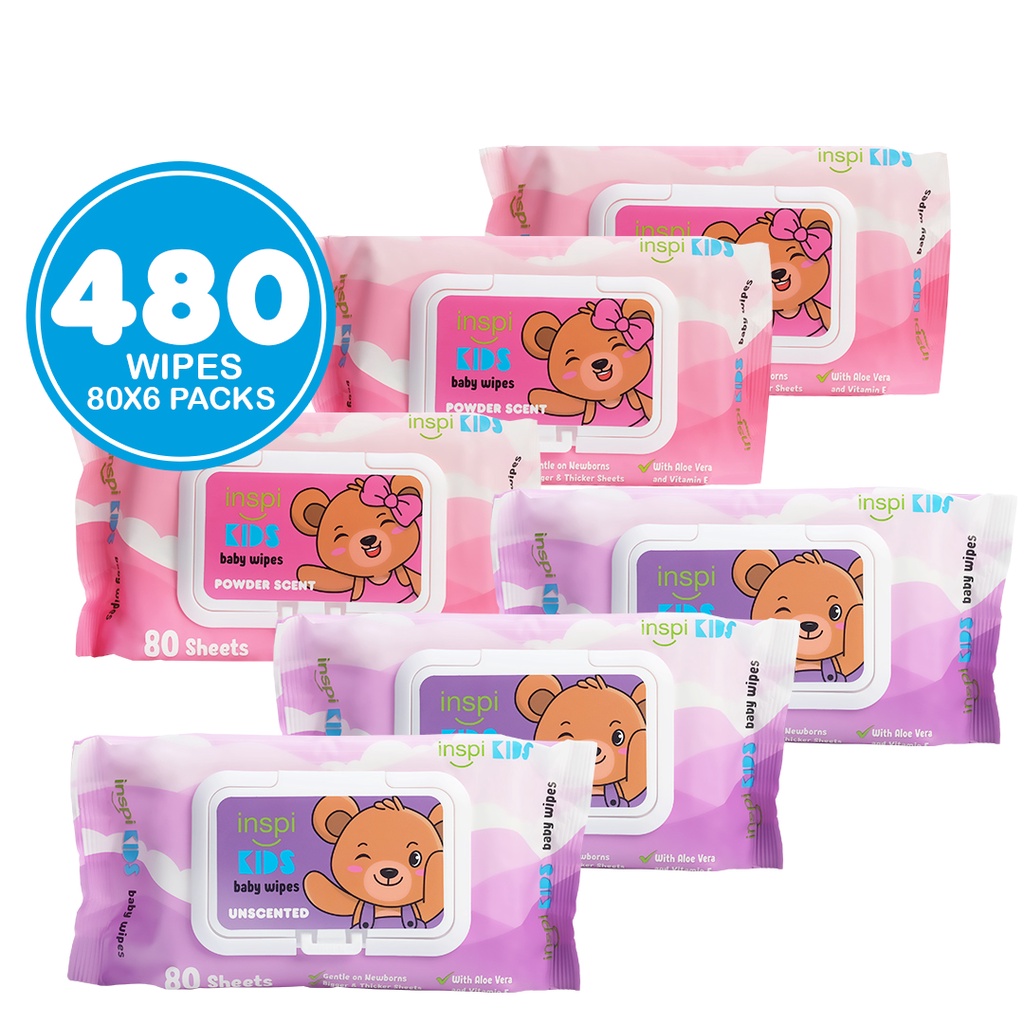 INSPI Babies Baby wipes Unscented and Powder Scent 80 Tender sheets 3